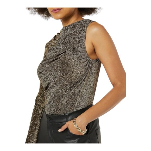 TEREA By Andrea Pitter Emiliana Gold One Shoulder Metallic Ruched Top Large NWT - Picture 3 of 13